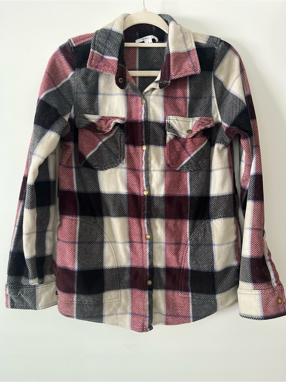 O’neill Plaid Button-Up Shirt Jacket - Cream, Black & Pink